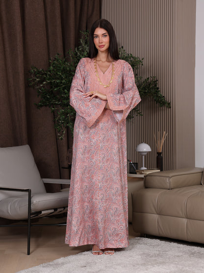 Peach & Gray Paisley Kaftan