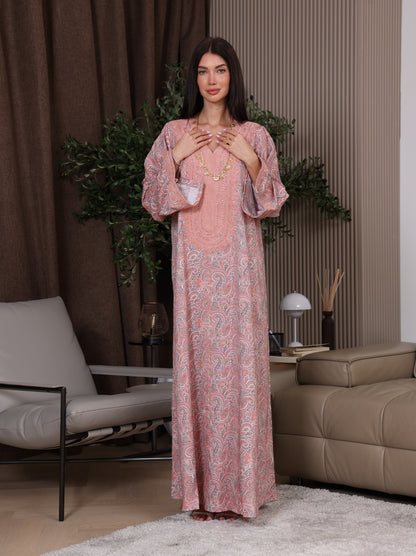 Peach & Gray Paisley Kaftan