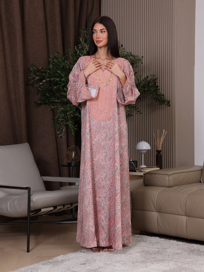 Peach & Gray Paisley Kaftan