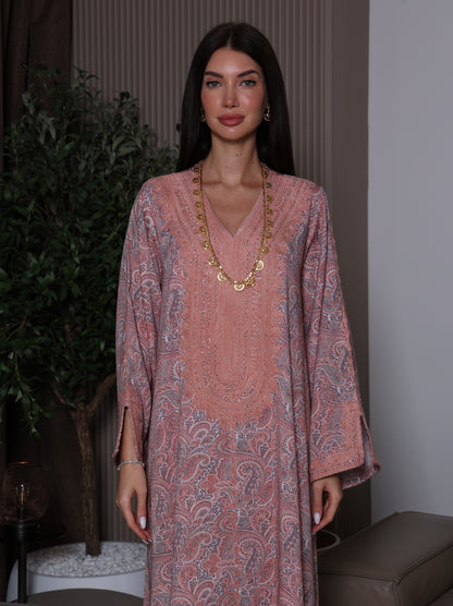 Peach & Gray Paisley Kaftan