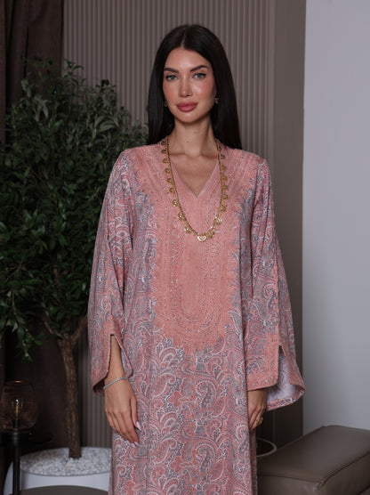 Peach & Gray Paisley Kaftan
