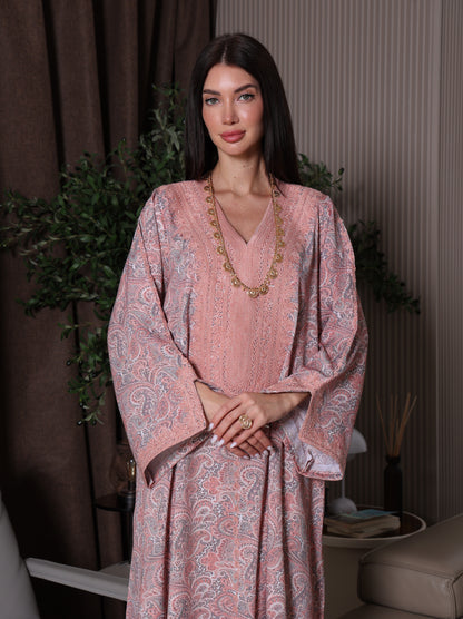 Peach & Gray Paisley Kaftan