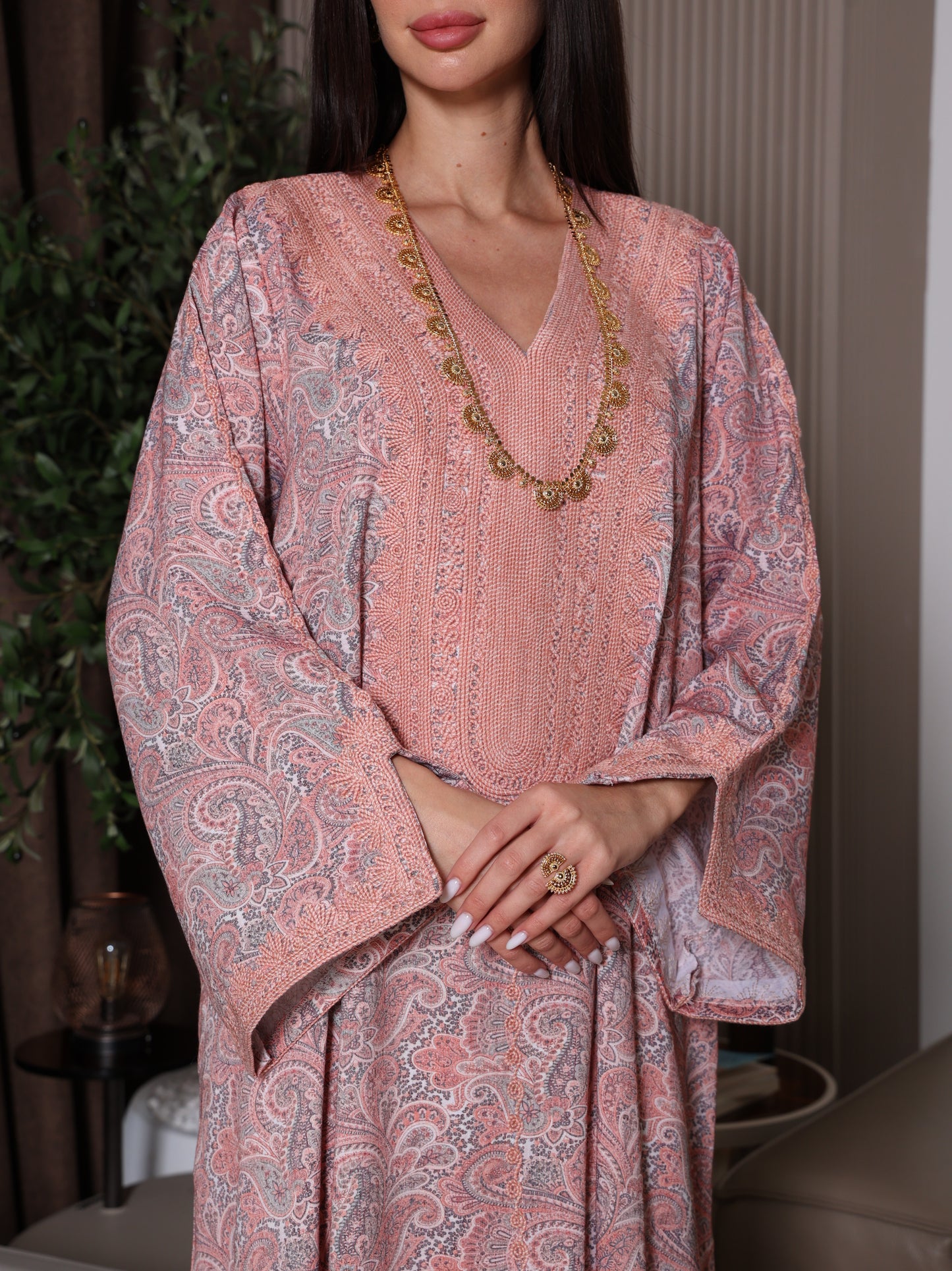 Peach & Gray Paisley Kaftan