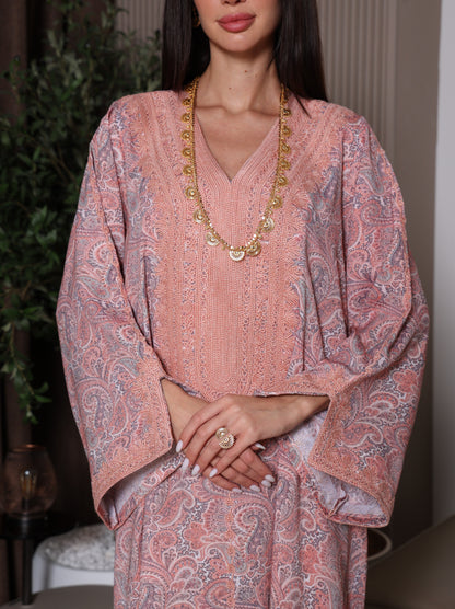 Peach & Gray Paisley Kaftan