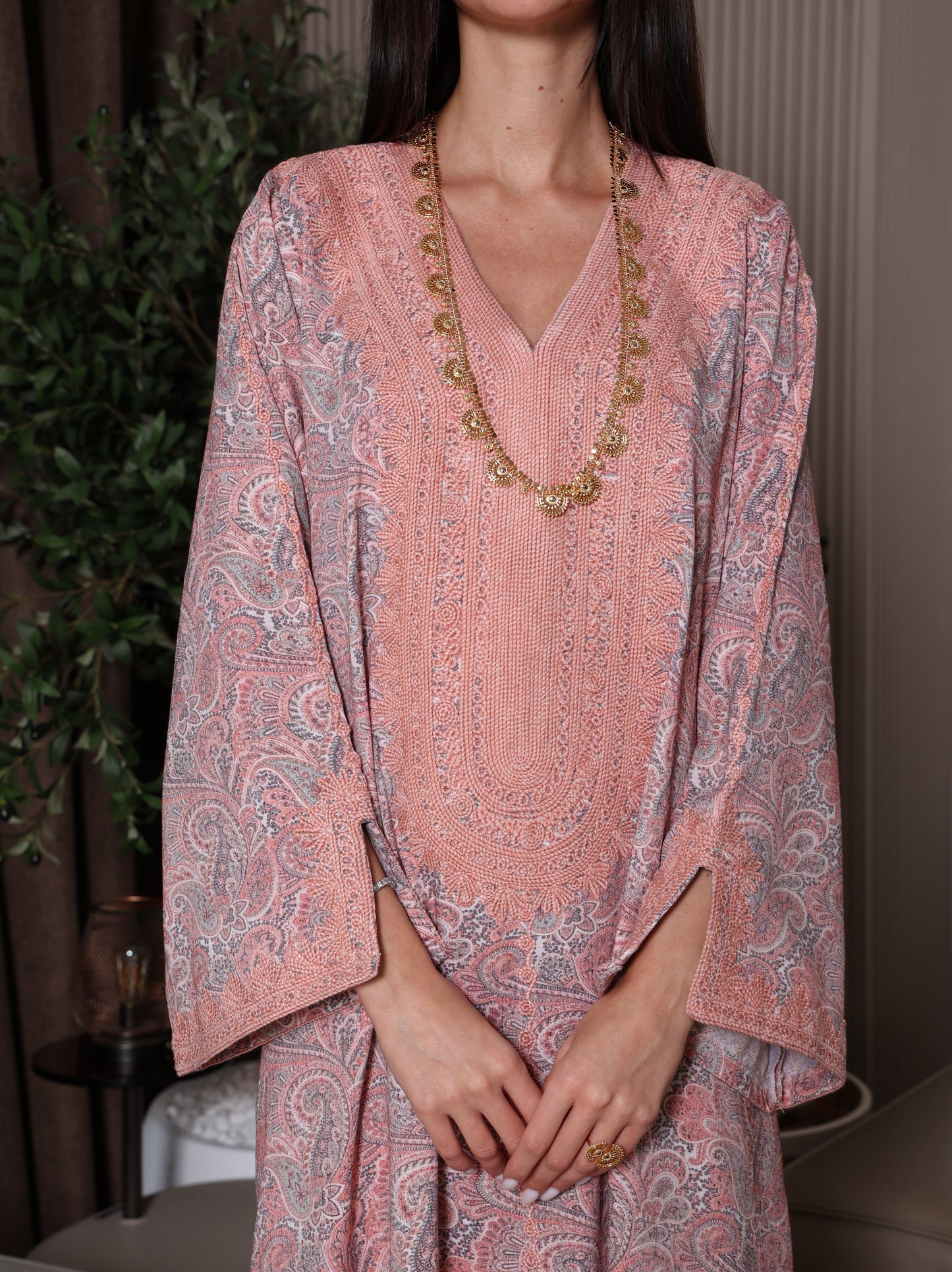 Peach & Gray Paisley Kaftan