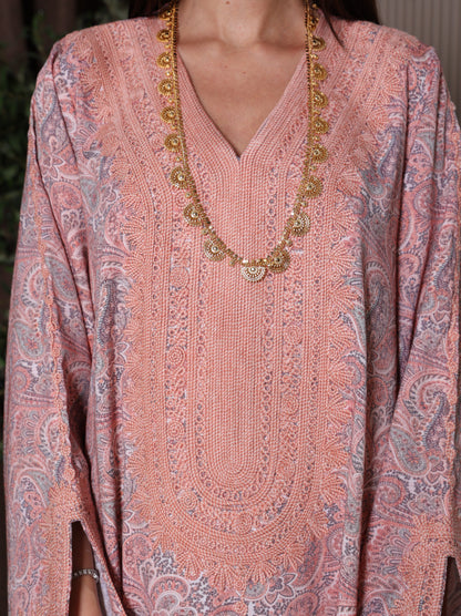 Peach & Gray Paisley Kaftan