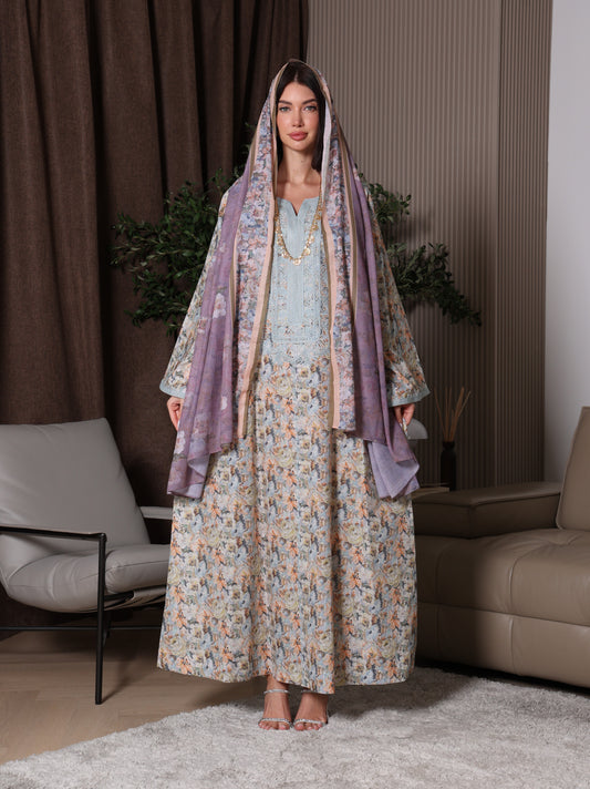 Mauve Meadow Floral Kaftan Set