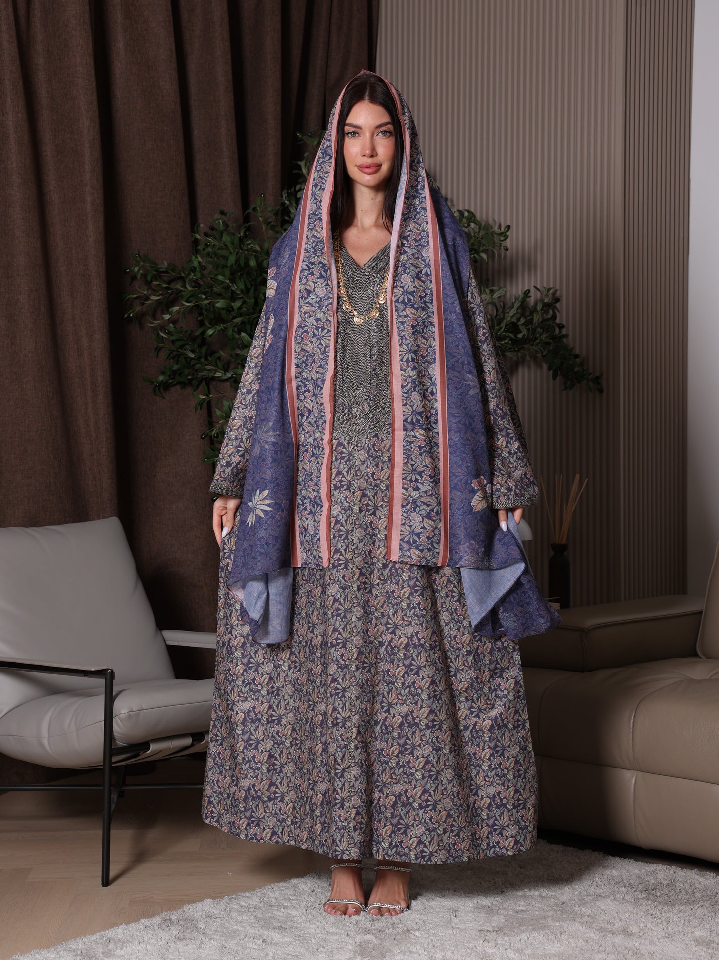 Midnight Indigo Botanical Kaftan Set
