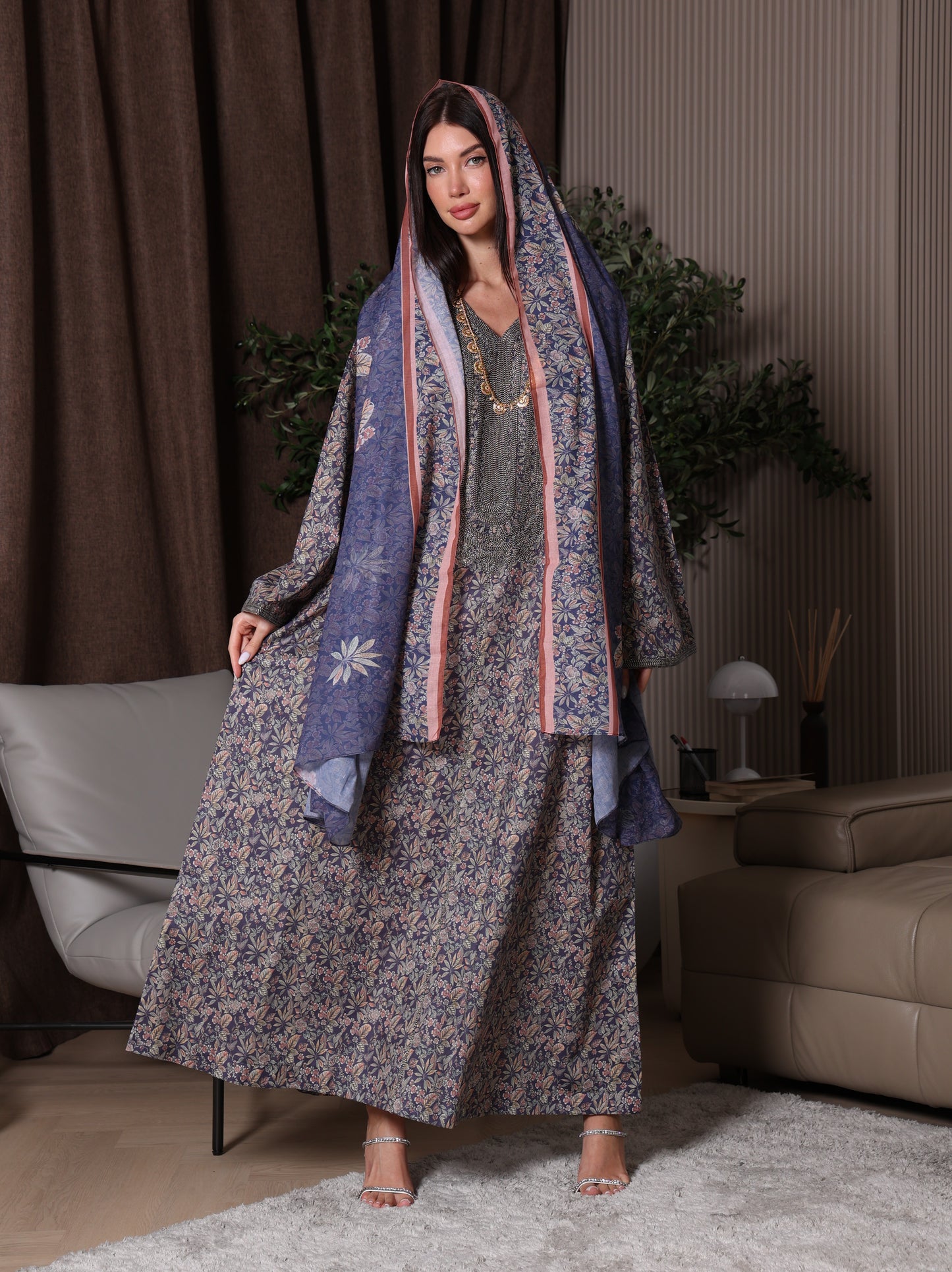 Midnight Indigo Botanical Kaftan Set