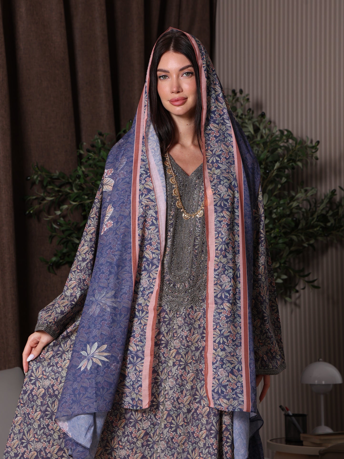 Midnight Indigo Botanical Kaftan Set