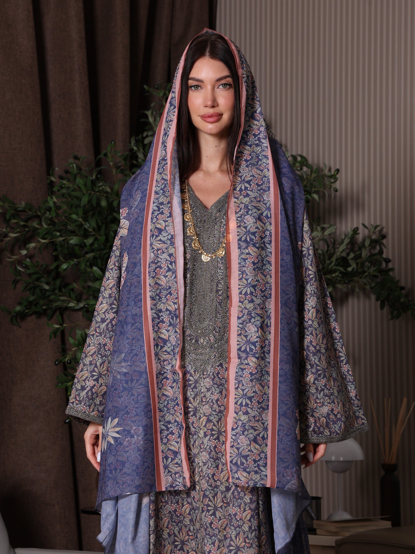 Midnight Indigo Botanical Kaftan Set