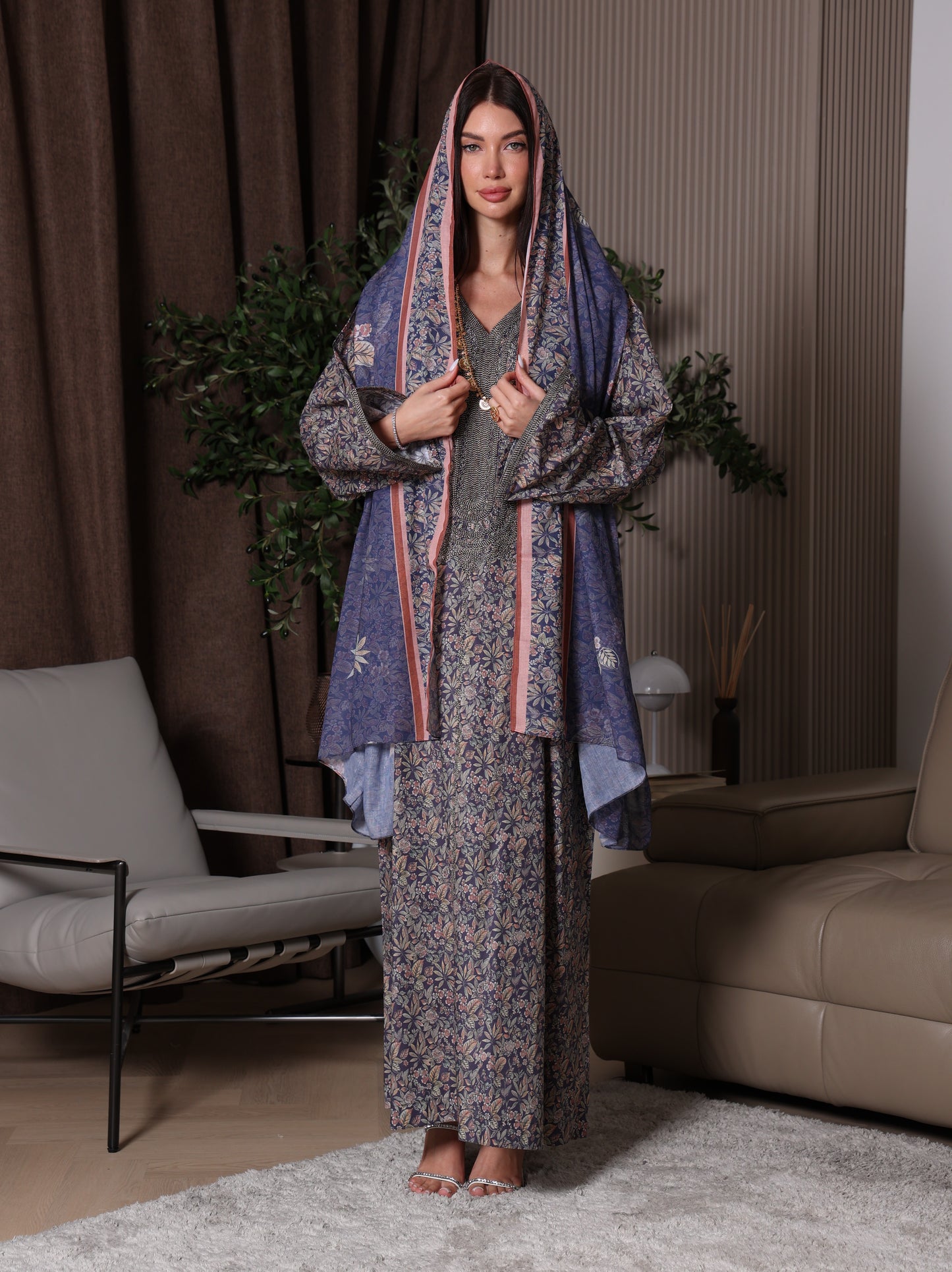 Midnight Indigo Botanical Kaftan Set
