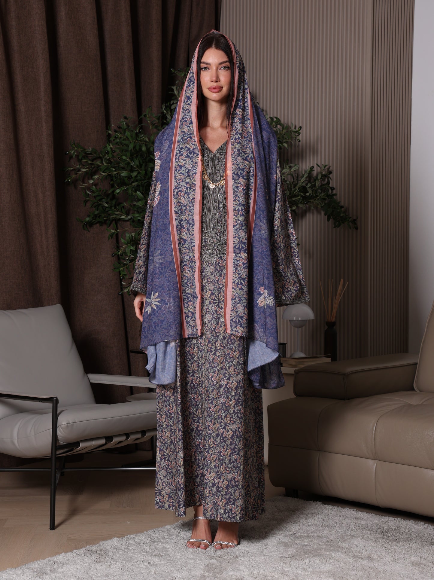 Midnight Indigo Botanical Kaftan Set