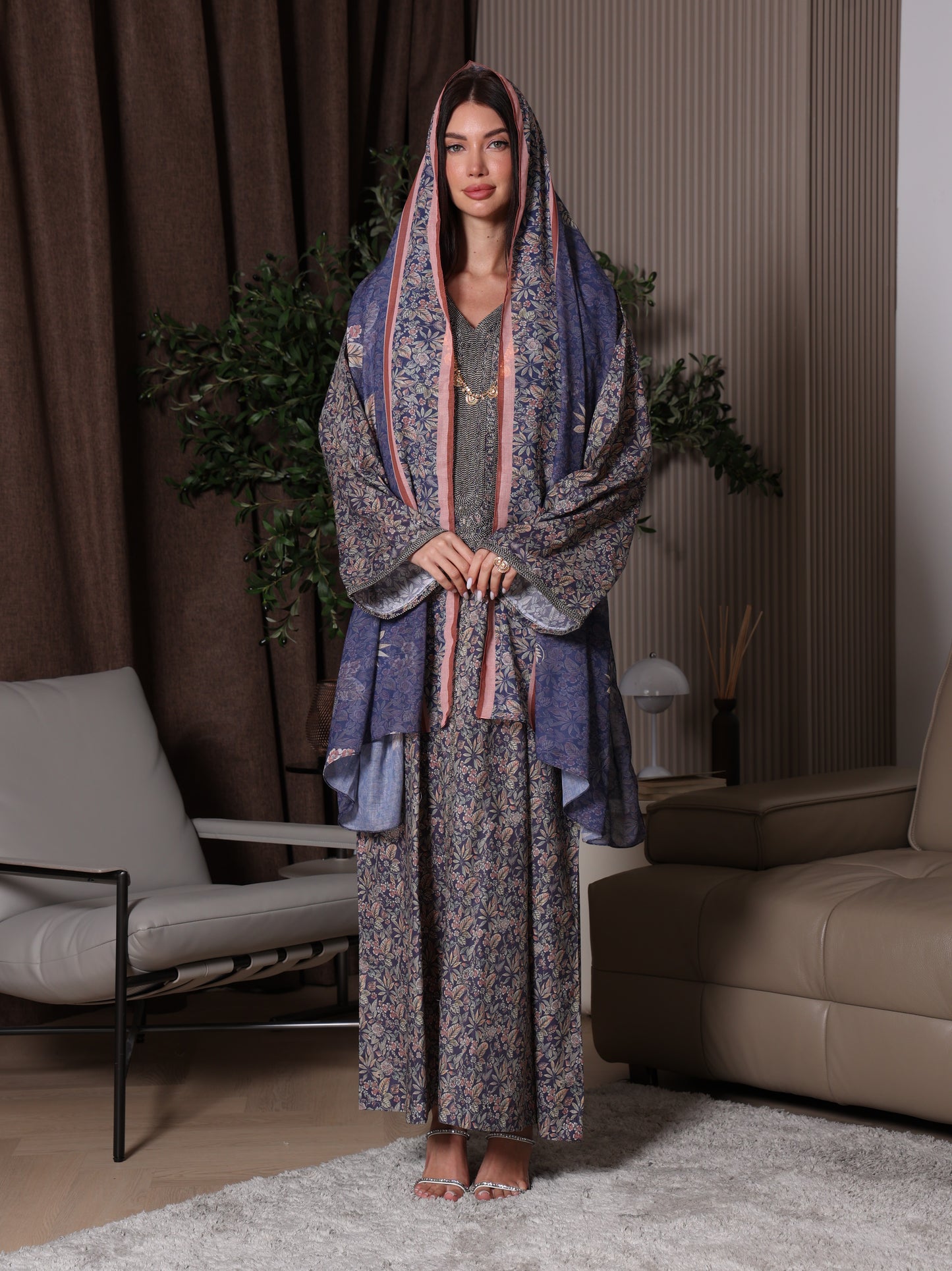 Midnight Indigo Botanical Kaftan Set