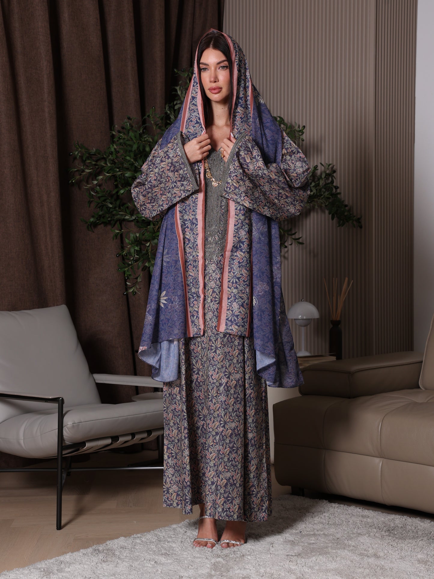 Midnight Indigo Botanical Kaftan Set