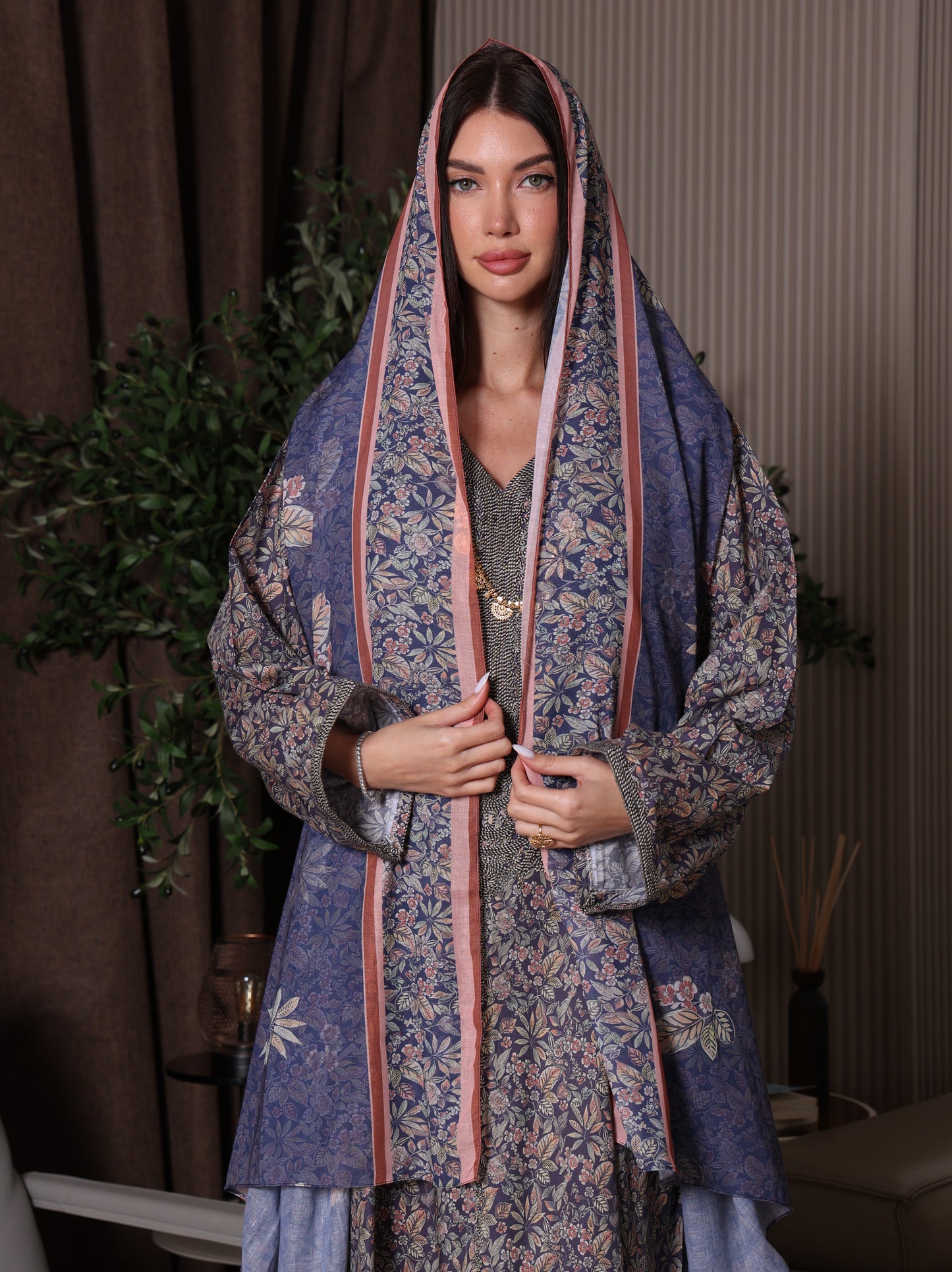 Midnight Indigo Botanical Kaftan Set