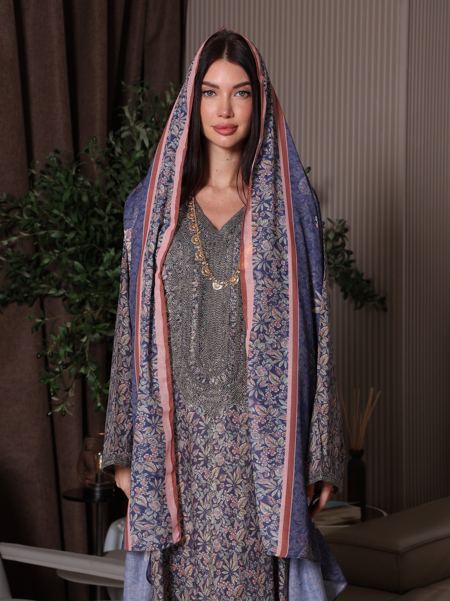 Midnight Indigo Botanical Kaftan Set