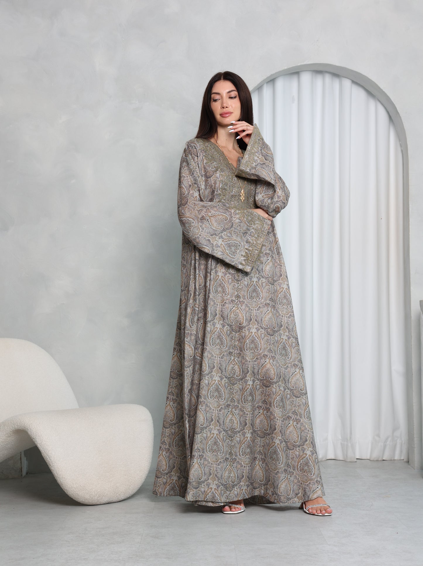 Taupe Paisley Kaftan