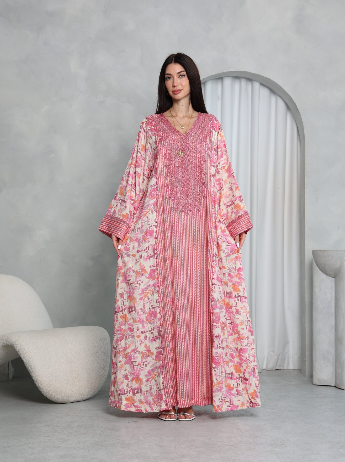 Pink Botanical Kaftan