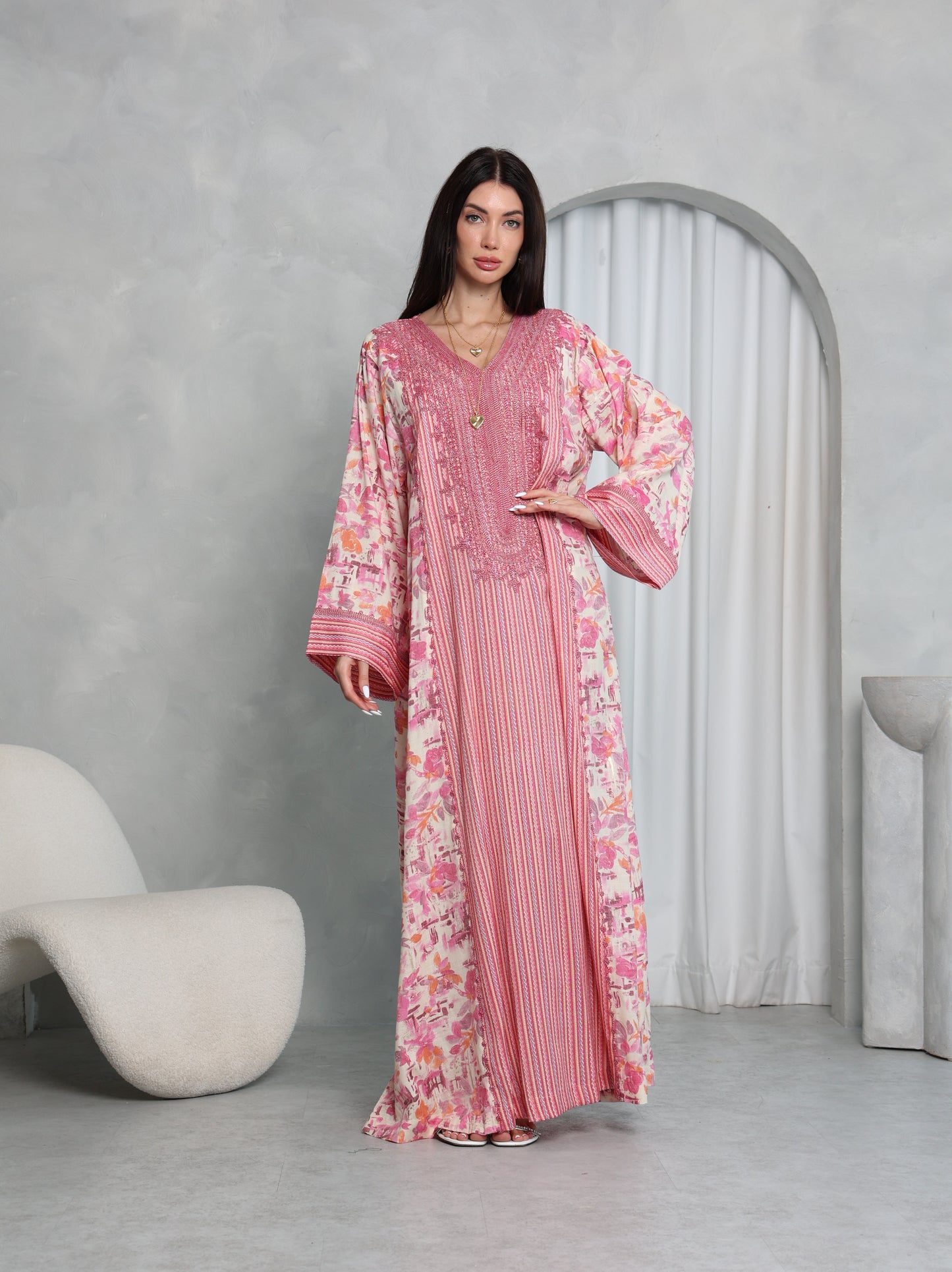 Pink Botanical Kaftan
