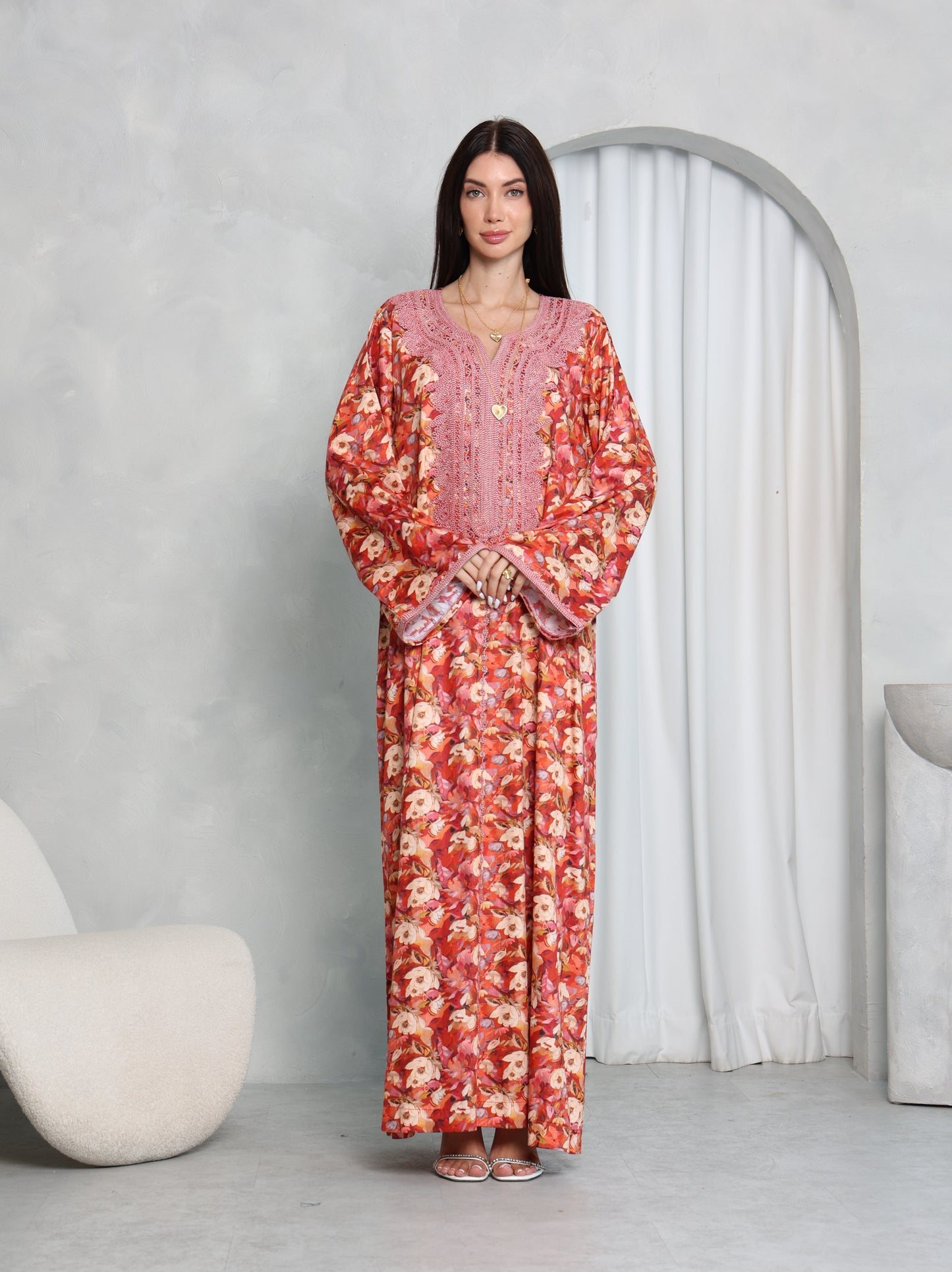 Coral Floral Kaftan