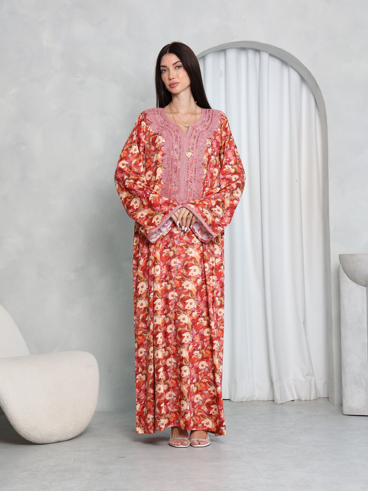 Coral Floral Kaftan