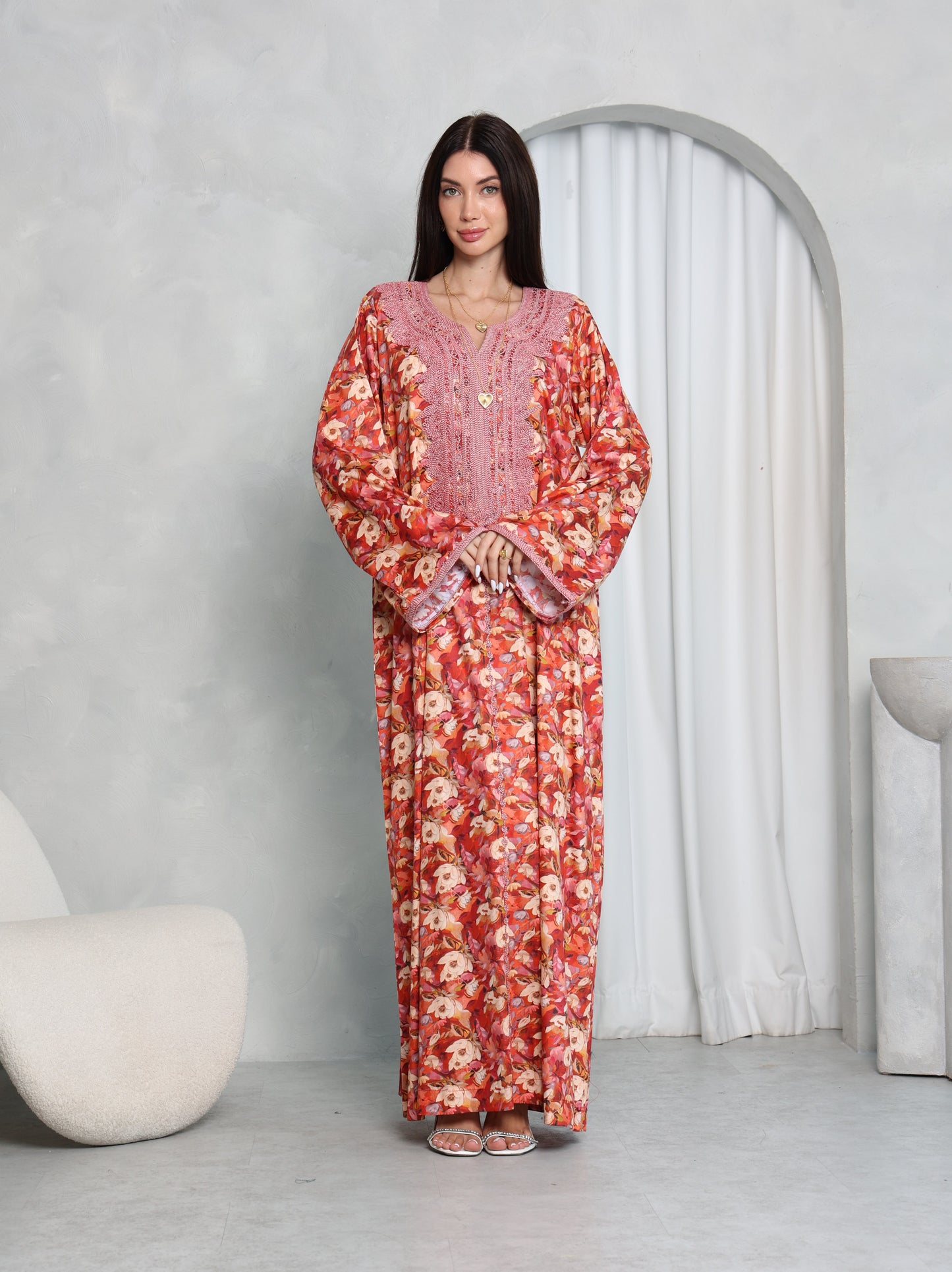 Coral Floral Kaftan