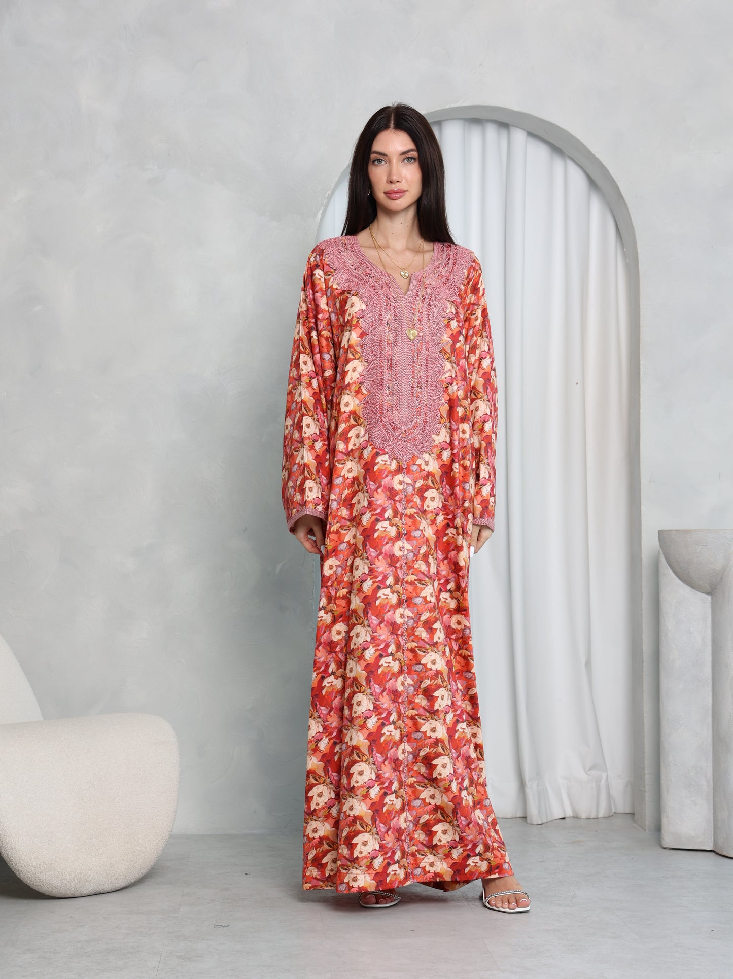 Coral Floral Kaftan