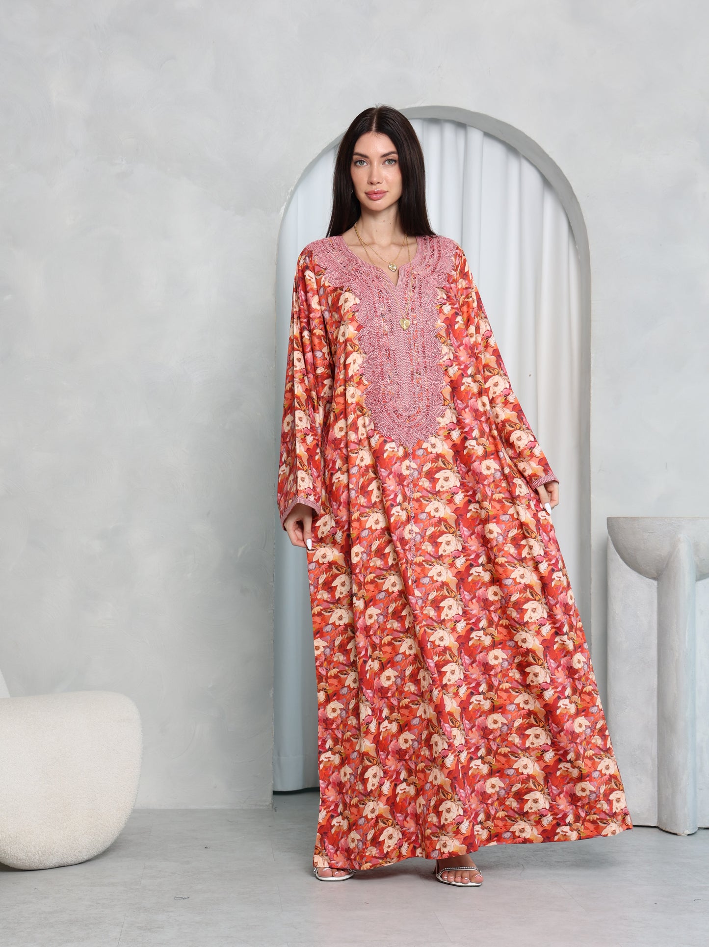 Coral Floral Kaftan