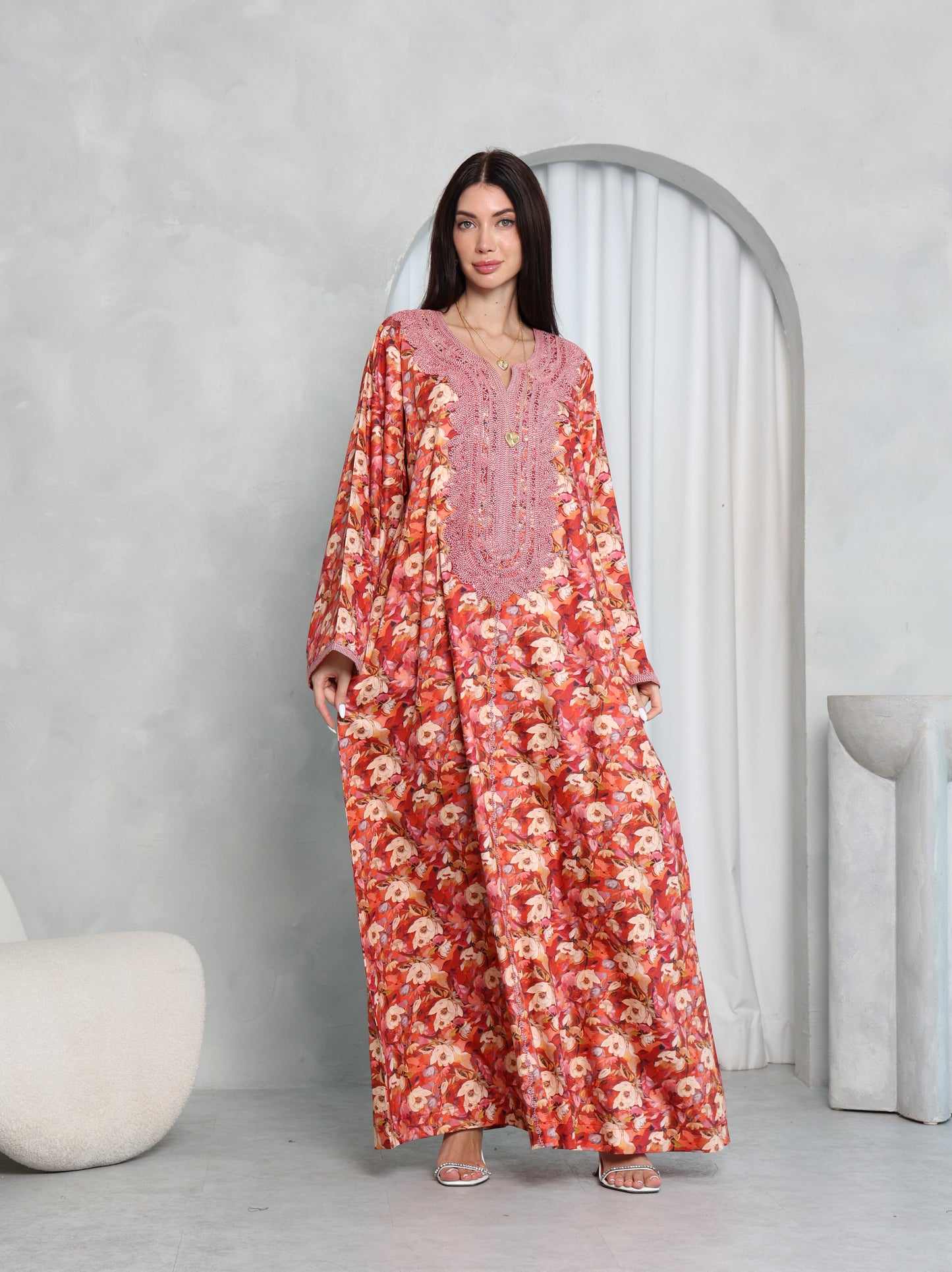 Coral Floral Kaftan