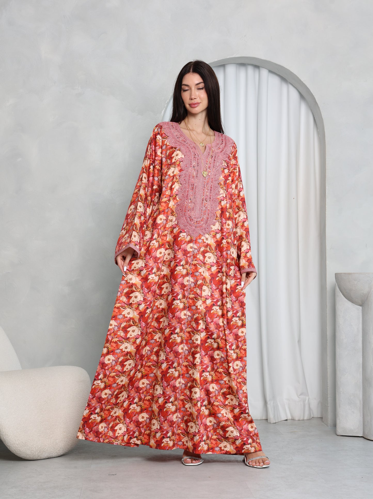 Coral Floral Kaftan