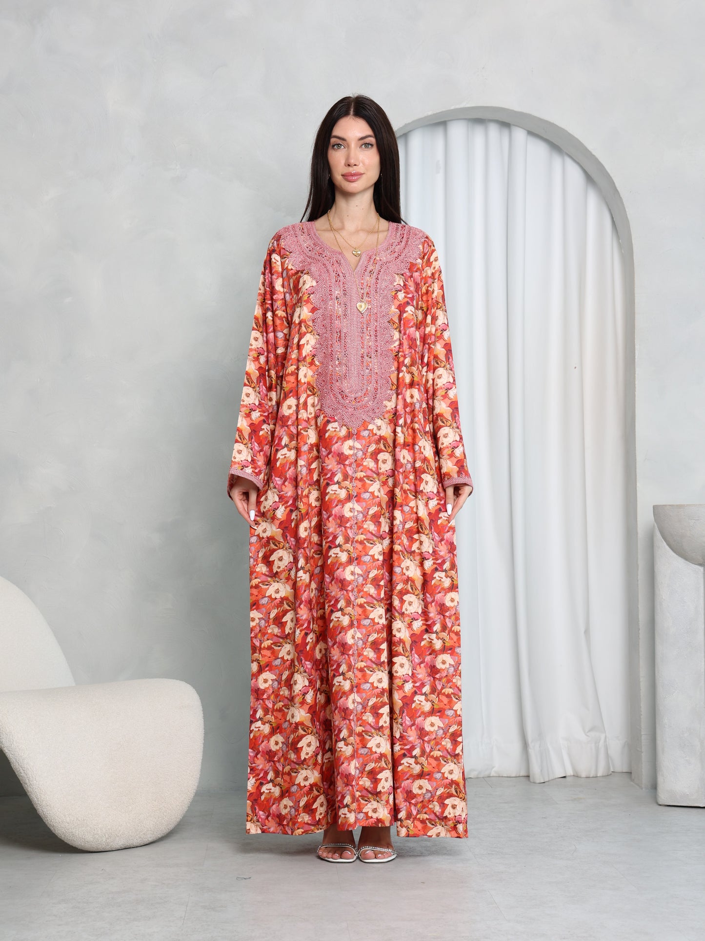Coral Floral Kaftan