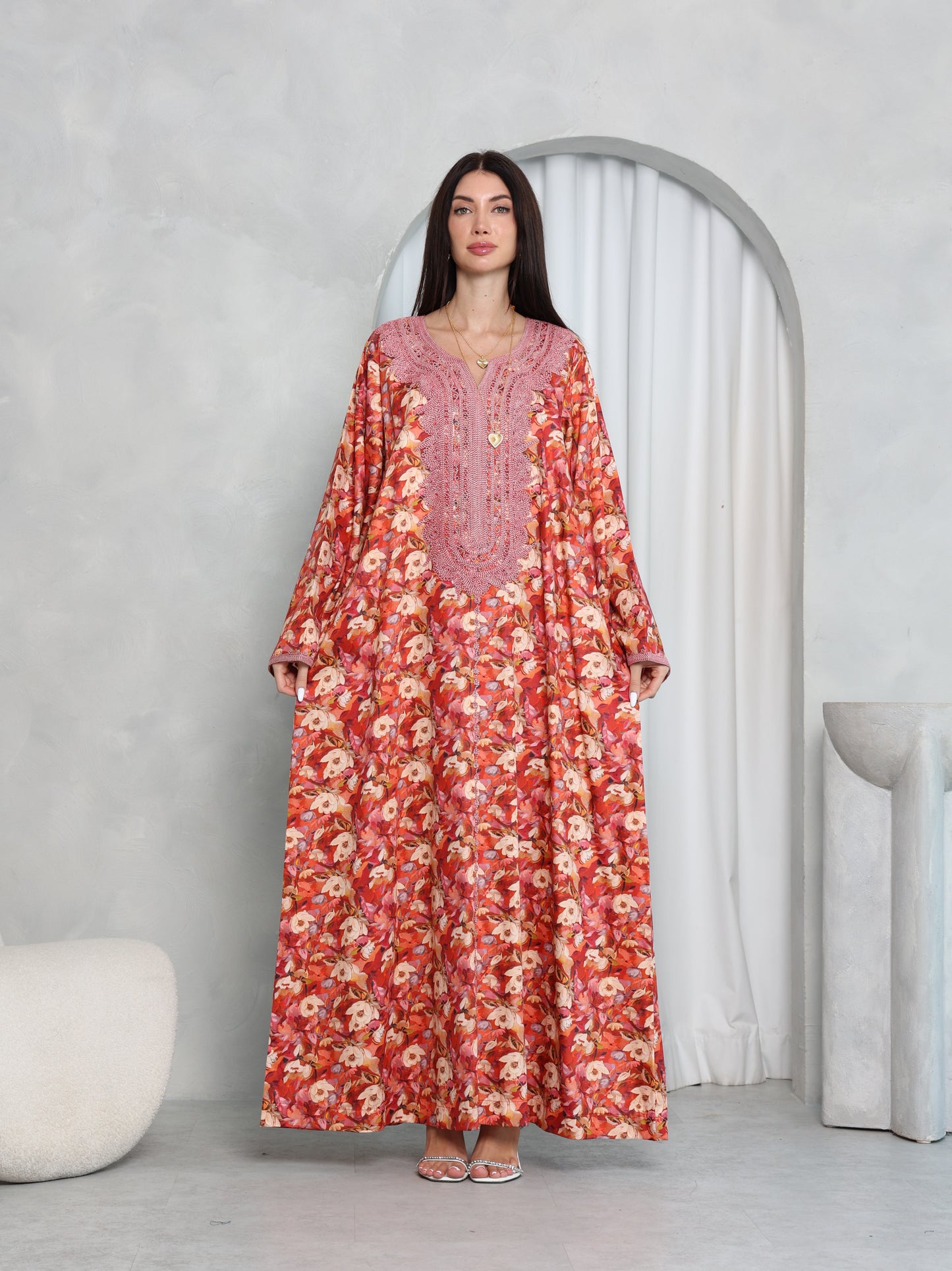Coral Floral Kaftan