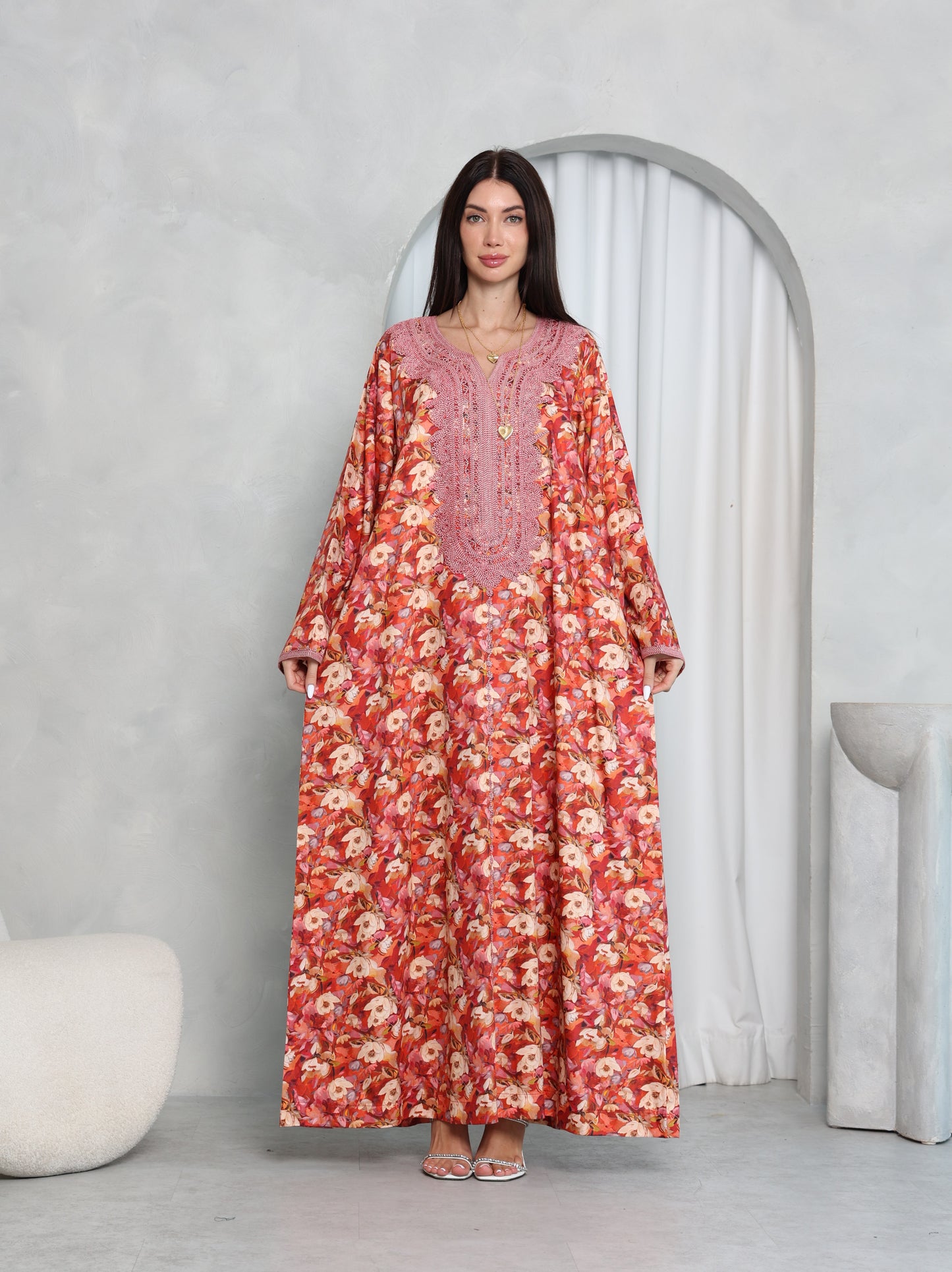 Coral Floral Kaftan