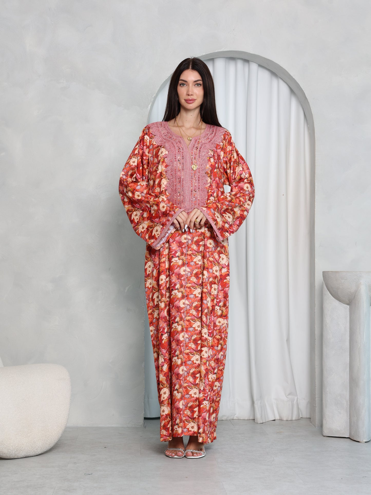 Coral Floral Kaftan