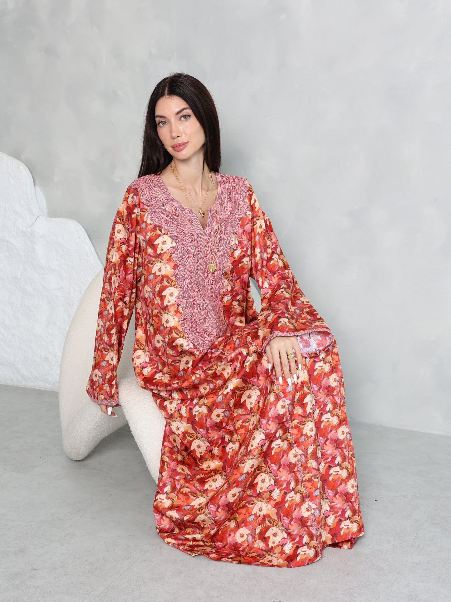 Coral Floral Kaftan