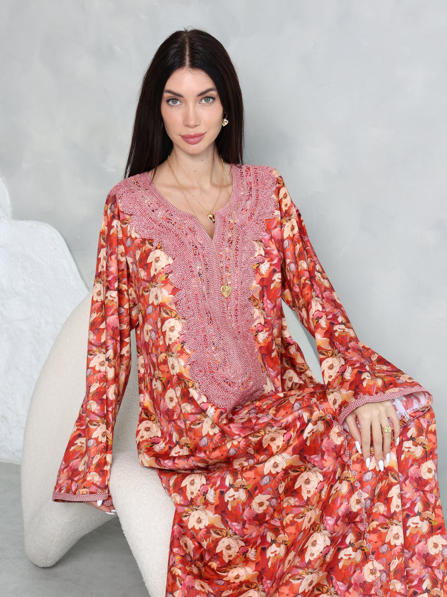 Coral Floral Kaftan
