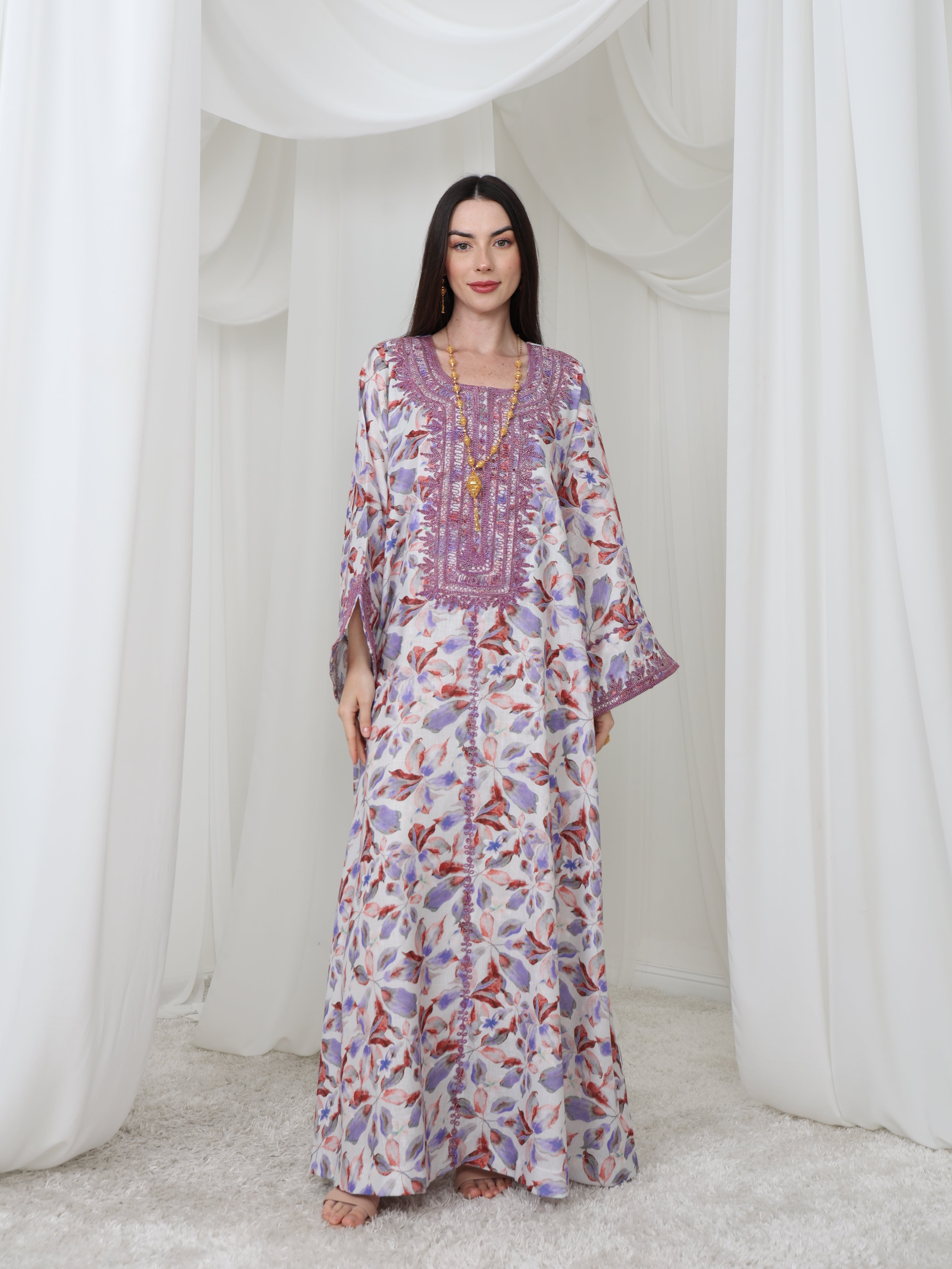 Lavender Leaf-Pattern Kaftan